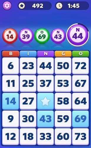 The Bingo Tour game board. It looks like a typical bingo setup. 